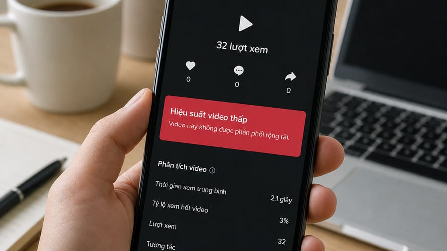 Giải mã video flop: theo dõi biểu đồ view để tăng tương tác tiktok Tay cầm điện thoại mở TikTok với biểu đồ tăng lượt xem, minh họa cách tăng tương tác tiktok