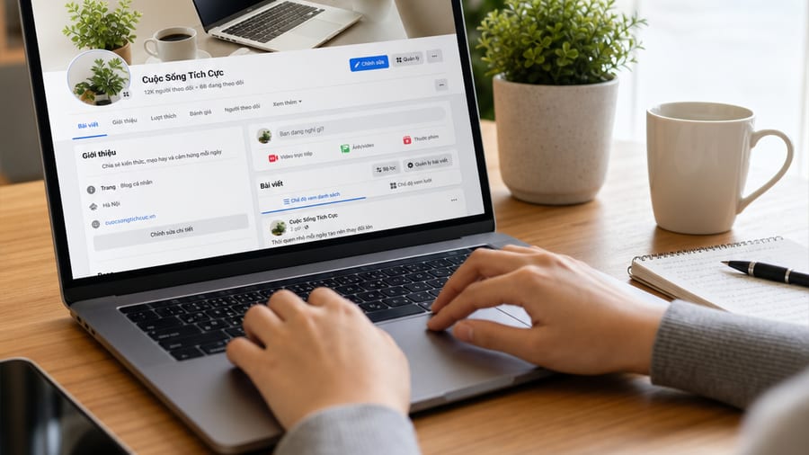 Nhân viên đang chăm sóc tài khoản Facebook trên màn hình máy tính