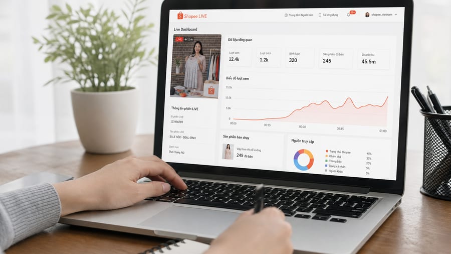 Điện thoại hiển thị lượt xem tăng khi dùng phần mềm tăng mắt live Shopee Điện thoại hiển thị phiên tăng mắt live Shopee với lượt xem đang tăng
