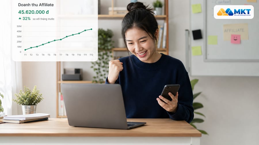 Minh họa người sáng tạo nội dung tìm hiểu làm affiliate là gì trên máy tính